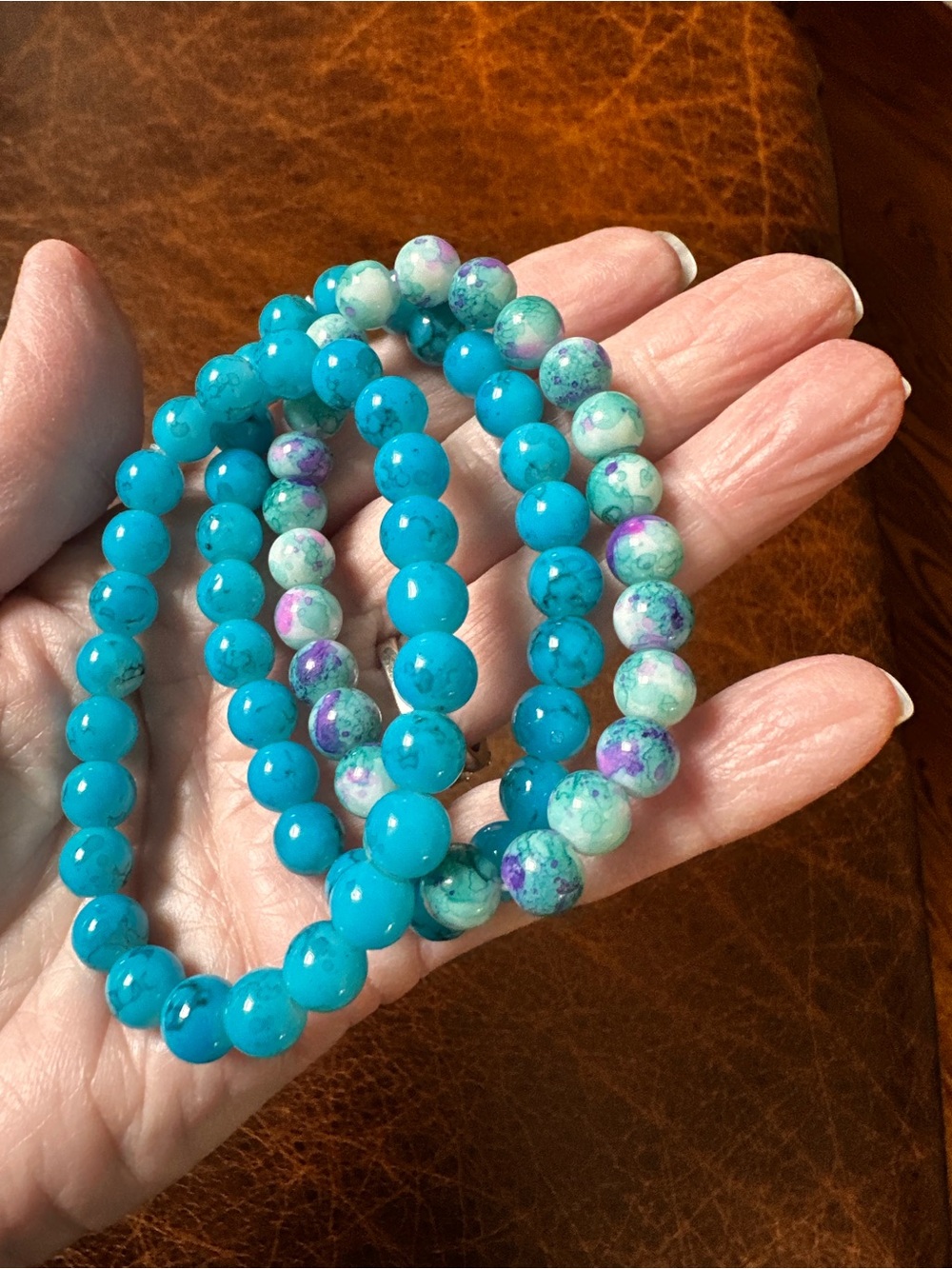 Handmade Turquoise Beaded Stretch Bracelet Set